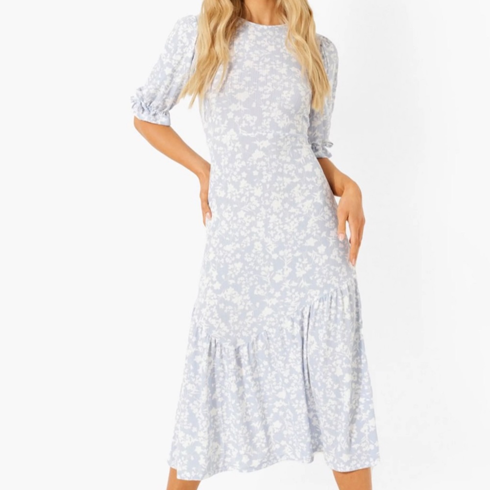 Floral Print Frill Hem Midi Dress
